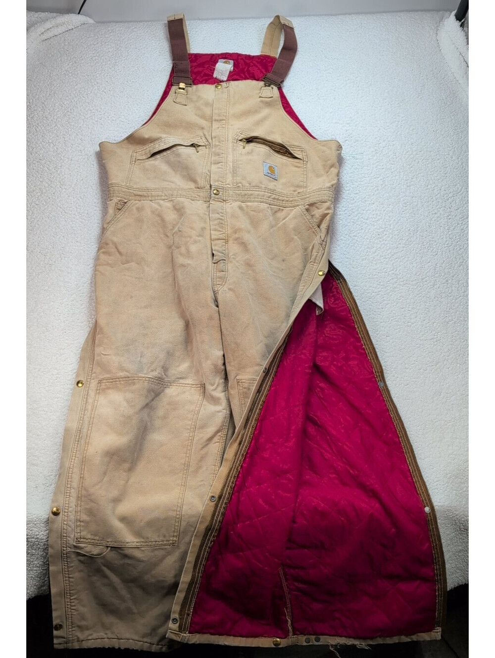 Carhartt Insulated Bib Overalls Men’s 46x30 Duck Canvas Quilt Lined Tan